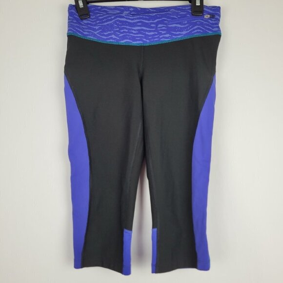 Lucy Tech Color Block Crop Legging Black/Blue S - Picture 1 of 8